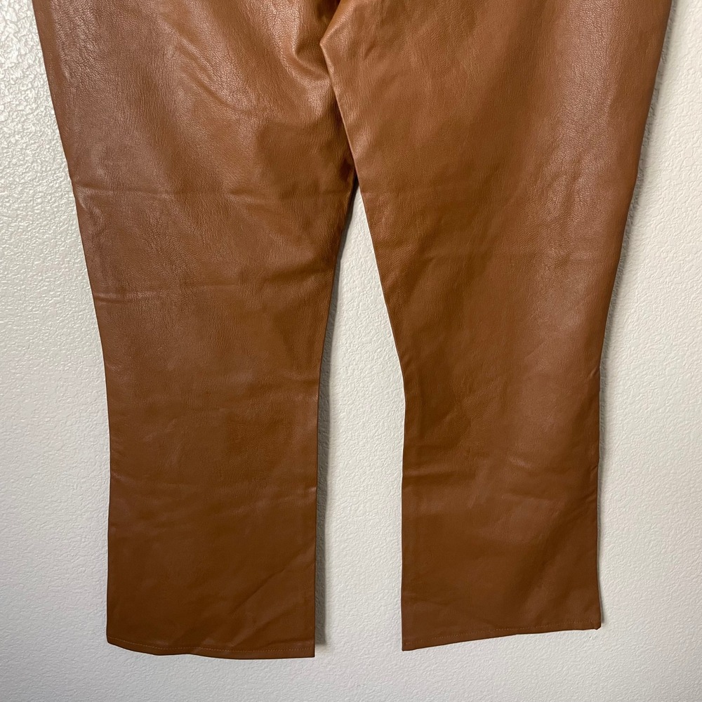 PAIGE Pants Womens Size 32 Brown Claudine Vegan Faux Leather Flare High Rise NEW - Picture 7 of 12
